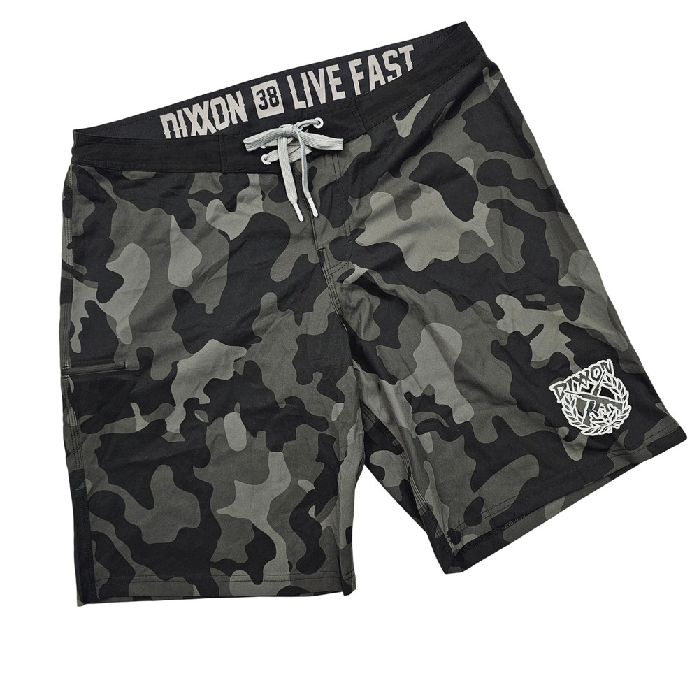 Dixxon Board Shorts Mens 38 Grey Black Camo Tactical Surf Resort Vacation Summer